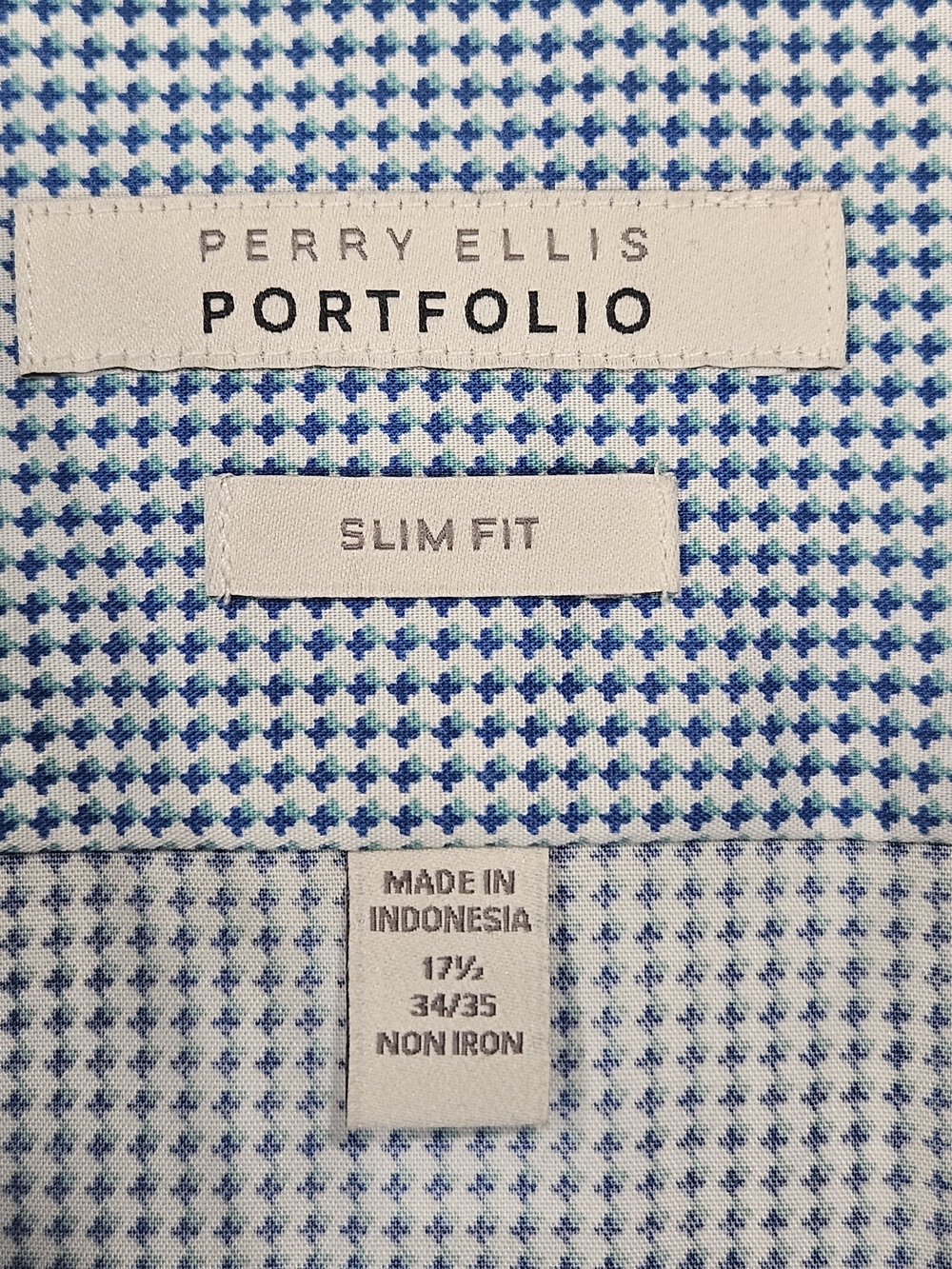 Perry Ellis Portfolio Slim Fit Blue and White Dress Shirt